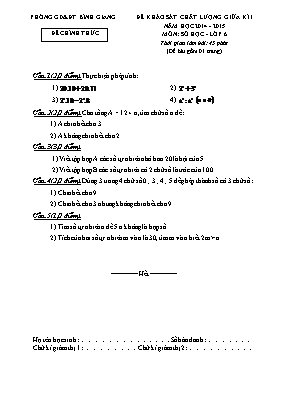 Đề khảo sát chất lượng giữa kì I năm học 2014 - 2015 môn Toán học lớp 6